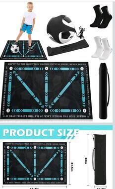 Soccer Training Mat with Video Guide & Grip Socks | 47“X32” Footwork Agility Mat